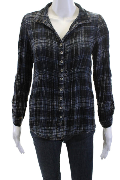 Vintage Havana Womens Black Plaid Collared Button-Up Long Sleeve Cotton Size S