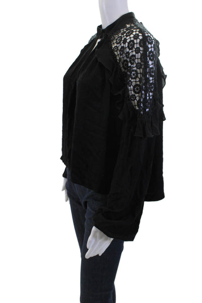 Free People Womens Bohemian Black High Neck Rayon Long Sleeve Blouse Size S