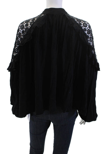 Free People Womens Bohemian Black High Neck Rayon Long Sleeve Blouse Size S