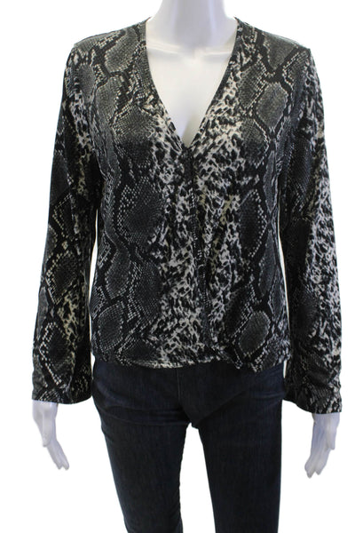 Vintage Havana Women Black Animal Print V Neck Long Sleeve Blouse Size S