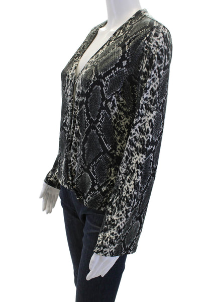 Vintage Havana Women Black Animal Print V Neck Long Sleeve Blouse Size S