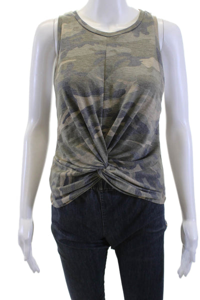 Aqua Womens Green Basic Sleeveless Tank Camouflage Round Neck Size XS