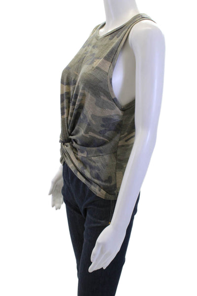 Aqua Womens Green Basic Sleeveless Tank Camouflage Round Neck Size XS