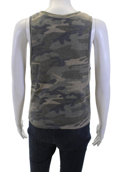 Aqua Womens Green Basic Sleeveless Tank Camouflage Round Neck Size XS