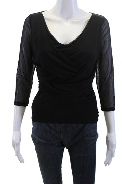 Ronen Chen Women Black Blouse 3/4 Sleeve 100% Polyester Designer Size 1