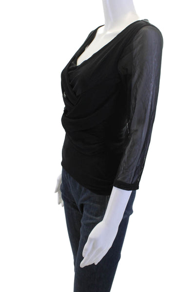 Ronen Chen Women Black Blouse 3/4 Sleeve 100% Polyester Designer Size 1