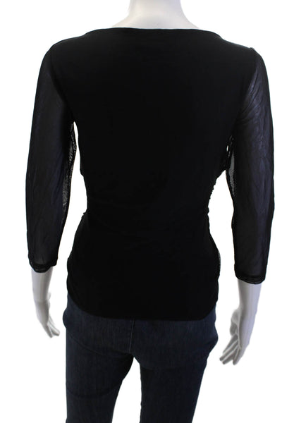 Ronen Chen Women Black Blouse 3/4 Sleeve 100% Polyester Designer Size 1