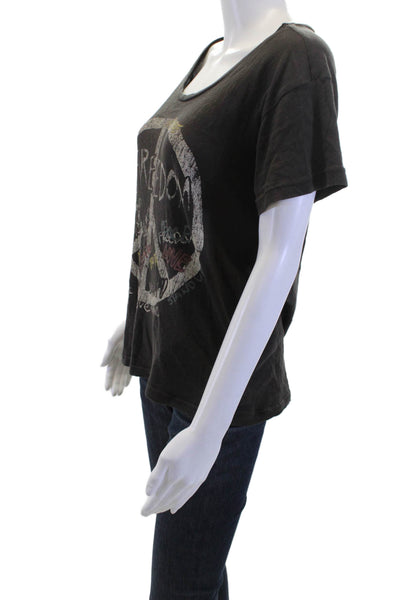 Chaser Women Basic Graphic T-Shirt Black Short Sleeve Round Neck Size XS