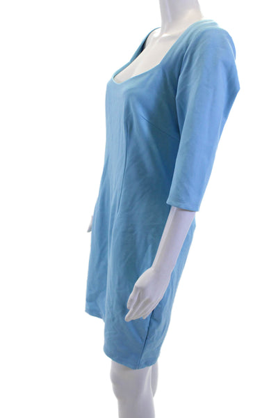 Chloe Kristy Womens Shift Dress Light Blue Square Neck Midi 3/4 Sleeve Size L
