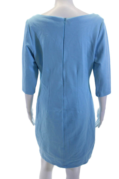 Chloe Kristy Womens Shift Dress Light Blue Square Neck Midi 3/4 Sleeve Size L