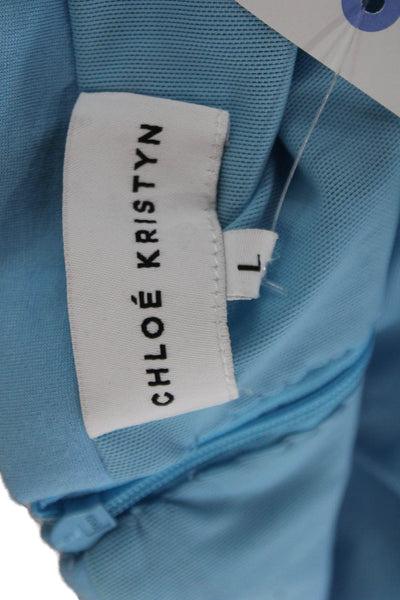Chloe Kristy Womens Shift Dress Light Blue Square Neck Midi 3/4 Sleeve Size L