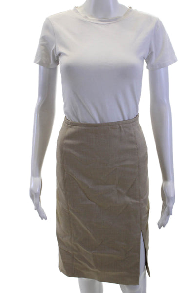 Armani Collezioni Women Beige Wool Check Pencil Skirt Knee Length Size 8