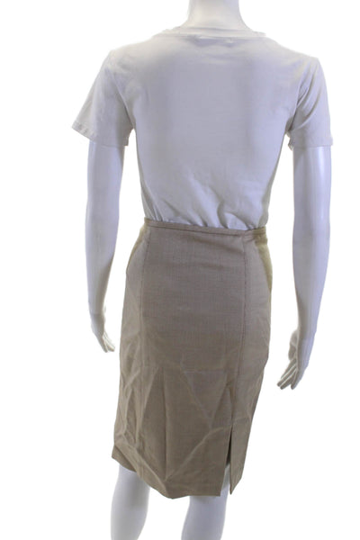Armani Collezioni Women Beige Wool Check Pencil Skirt Knee Length Size 8