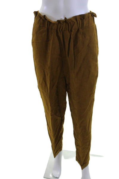 The Fold Womens Paperbag Ankle Pants Brown Cotton Tencel Size 8