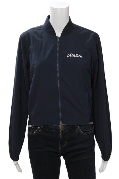 Athleta Womens Bomber Jacket Dark Blue Polyester Zip Mock Neck Size XS