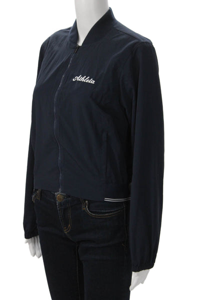 Athleta Womens Bomber Jacket Dark Blue Polyester Zip Mock Neck Size XS