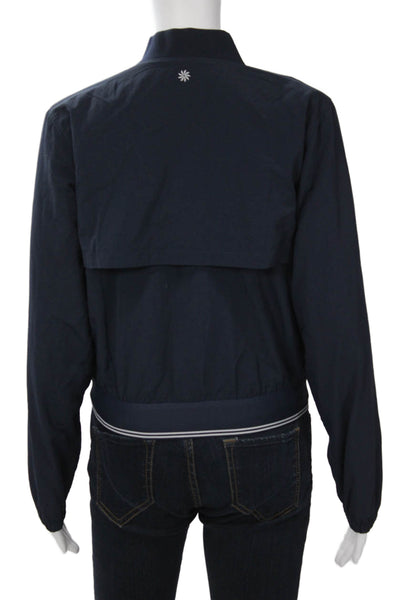 Athleta Womens Bomber Jacket Dark Blue Polyester Zip Mock Neck Size XS