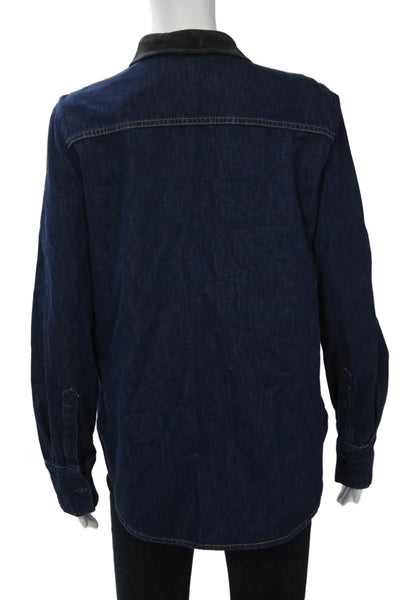 Zara Womens Dark Blue Cotton Collared Button Up Blouse Long Sleeve Size M
