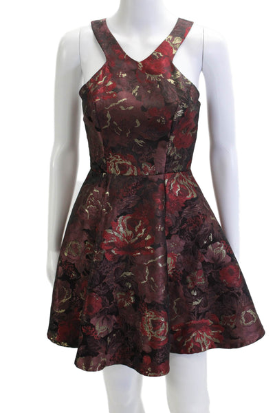 Aqua Womens Fit & Flare Mini Red Floral Sleeveless Dress Size XS