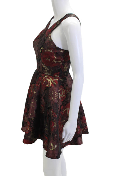 Aqua Womens Fit & Flare Mini Red Floral Sleeveless Dress Size XS