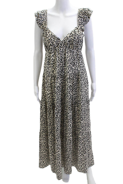 Endless Rose Womens Maxi Sundress Beige Animal Print Square Neck Size S