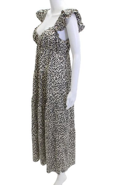 Endless Rose Womens Maxi Sundress Beige Animal Print Square Neck Size S