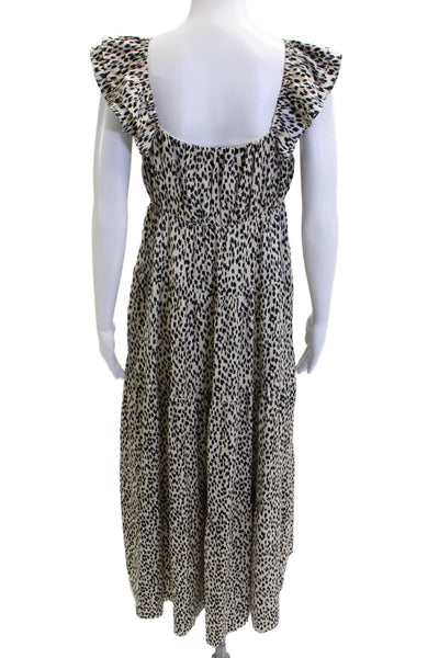 Endless Rose Womens Maxi Sundress Beige Animal Print Square Neck Size S