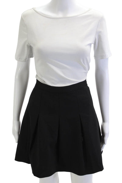 Club Monaco Womens A-Line Pleated Skater Skirt Black Wool Blend Size 8
