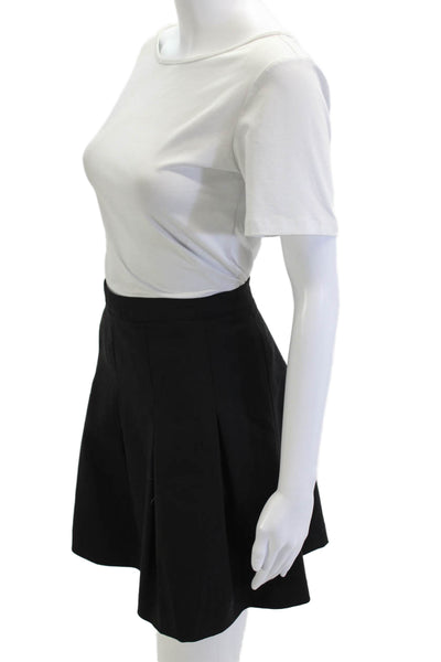 Club Monaco Womens A-Line Pleated Skater Skirt Black Wool Blend Size 8