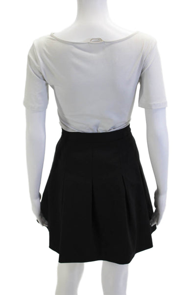 Club Monaco Womens A-Line Pleated Skater Skirt Black Wool Blend Size 8