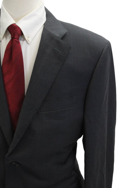 Canali Mens Dark Gray 2 Piece Striped Cupro Suit Jacket Size 52