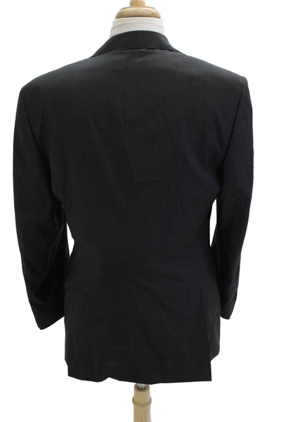 Canali Mens Dark Gray 2 Piece Striped Cupro Suit Jacket Size 52