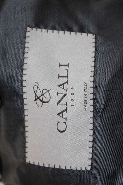 Canali Mens Dark Gray 2 Piece Striped Cupro Suit Jacket Size 52