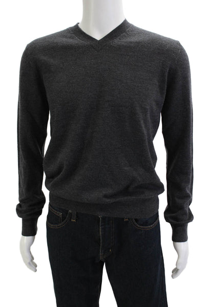 Theory Mens Pullover V Neck Wool Long Sleeve Dark Gray Sweater Size L