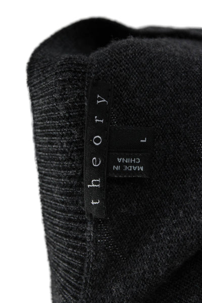 Theory Mens Pullover V Neck Wool Long Sleeve Dark Gray Sweater Size L