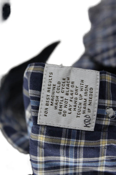 Peter Millar Mens Plaid Button Down Shirt Navy Blue Cotton Size Large