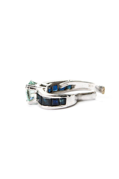 Designer Womens 18K White Gold Blue Moissanite + Sapphire Ring 8.6g