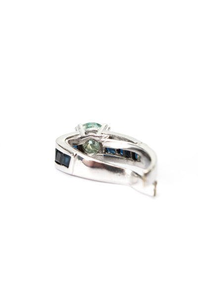 Designer Womens 18K White Gold Blue Moissanite + Sapphire Ring 8.6g