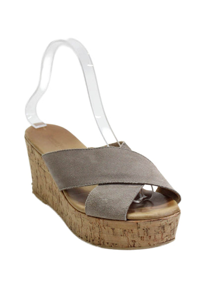 Garnet Hill Womens Wedge Heel Platform Slide Sandals Gray Suede Size 7.5