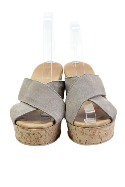 Garnet Hill Womens Wedge Heel Platform Slide Sandals Gray Suede Size 7.5