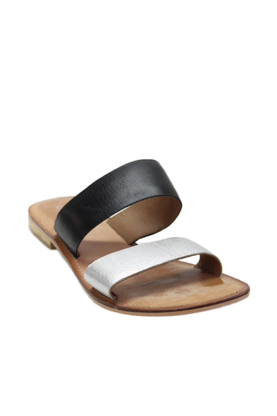 Seychelles Womens Metallic Double Strap Slide Sandals Black Silver Size 8