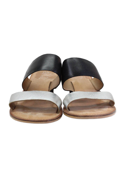 Seychelles Womens Metallic Double Strap Slide Sandals Black Silver Size 8