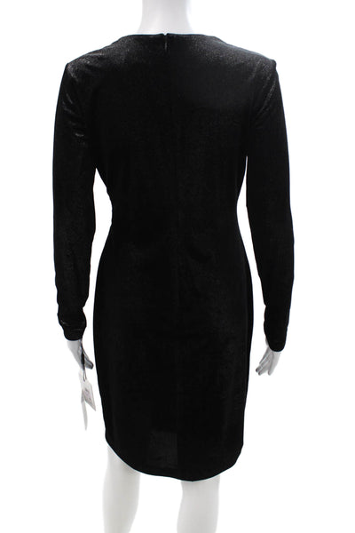 Calvin Klein Women Sheath Wrap Black V-Neck Long Sleeve Dress Size 6