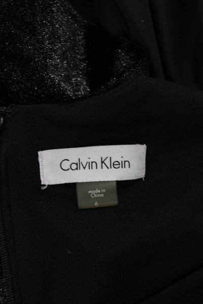 Calvin Klein Women Sheath Wrap Black V-Neck Long Sleeve Dress Size 6