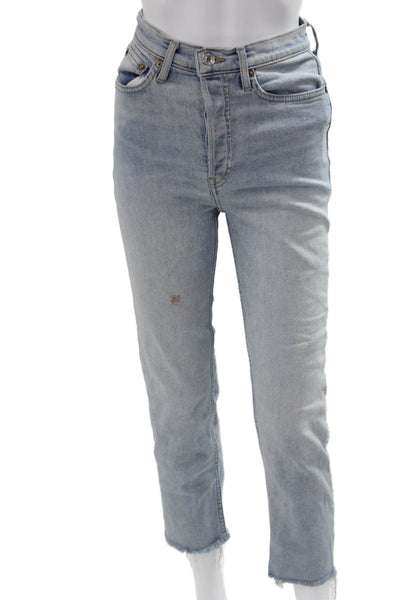 Re/Done Women Cropped Straight High Rise Light Blue Jeans Size 25