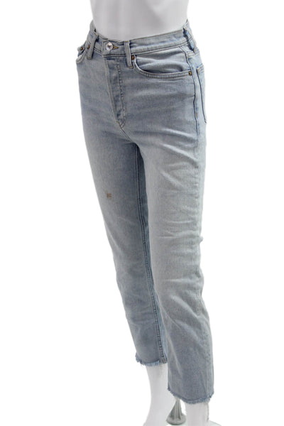 Re/Done Women Cropped Straight High Rise Light Blue Jeans Size 25