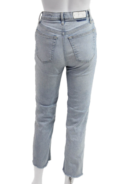Re/Done Women Cropped Straight High Rise Light Blue Jeans Size 25