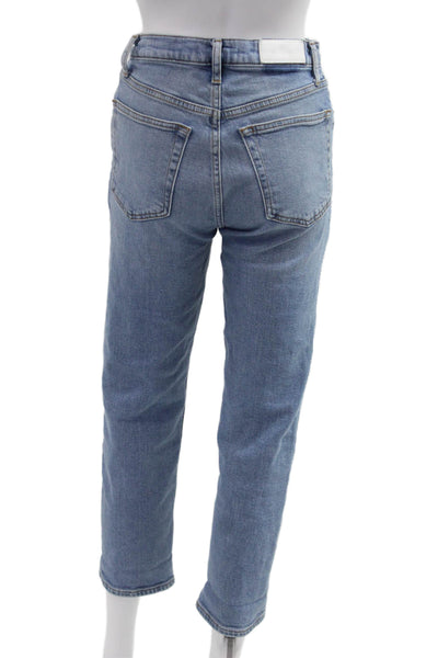 Re/Done Womens Boyfriend Cropped Light Blue Jeans Button Mid Rise Size 26