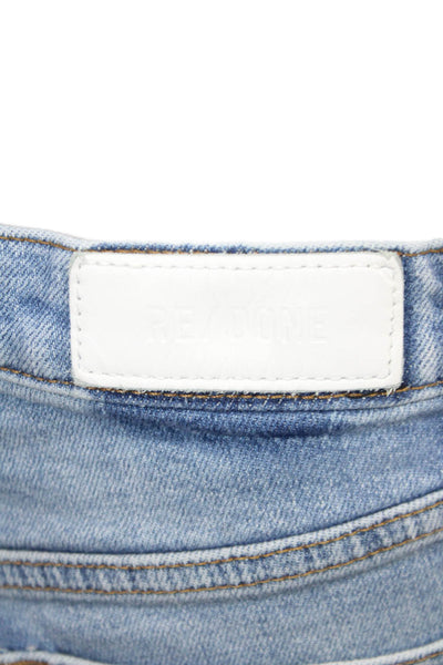 Re/Done Womens Boyfriend Cropped Light Blue Jeans Button Mid Rise Size 26