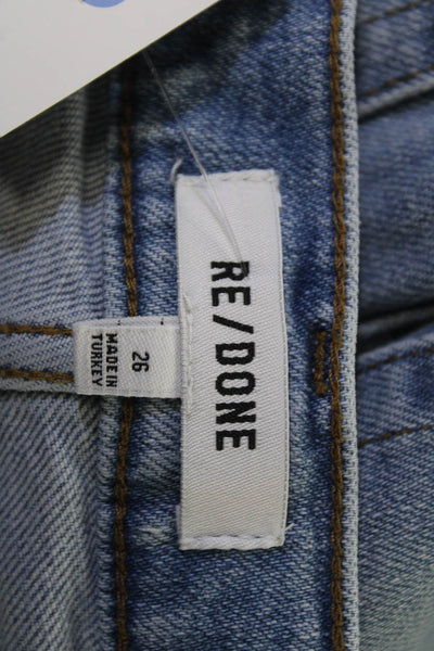 Re/Done Womens Boyfriend Cropped Light Blue Jeans Button Mid Rise Size 26